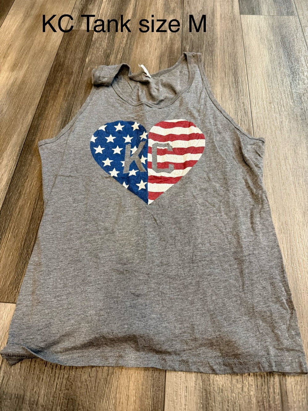 Bella Canvas Gray Tank with American Flag Heart Graphic (Blue, Red)